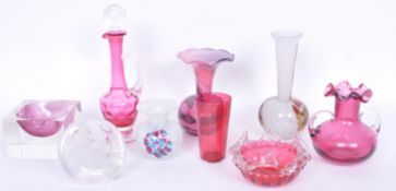 COLLECTION OF VICTORIAN TO MID 20TH CENTURY CRANBERRY GLASS