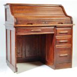 EARLY 20TH CENTURY OAK TAMBOUR ROLL TOP OFFICE DESK