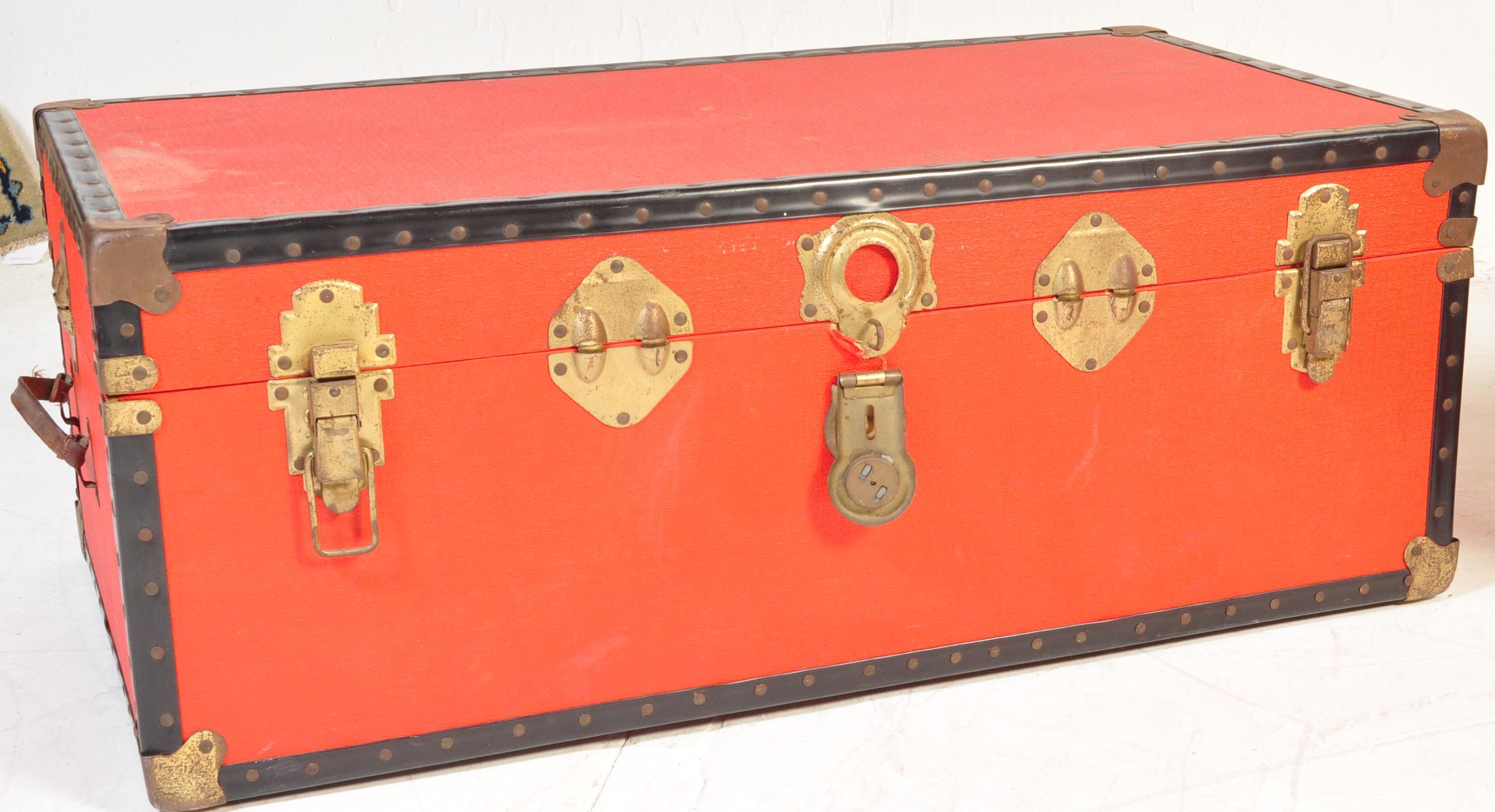 COLLECTION OF 3 20TH CENTURY RED STEAMER SHIPPING TRUNKS - Image 5 of 5