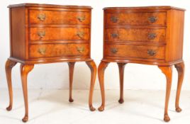 PAIR QUEEN ANNE REVIVAL WALNUT SERPENTINE BEDSIDE CHESTS