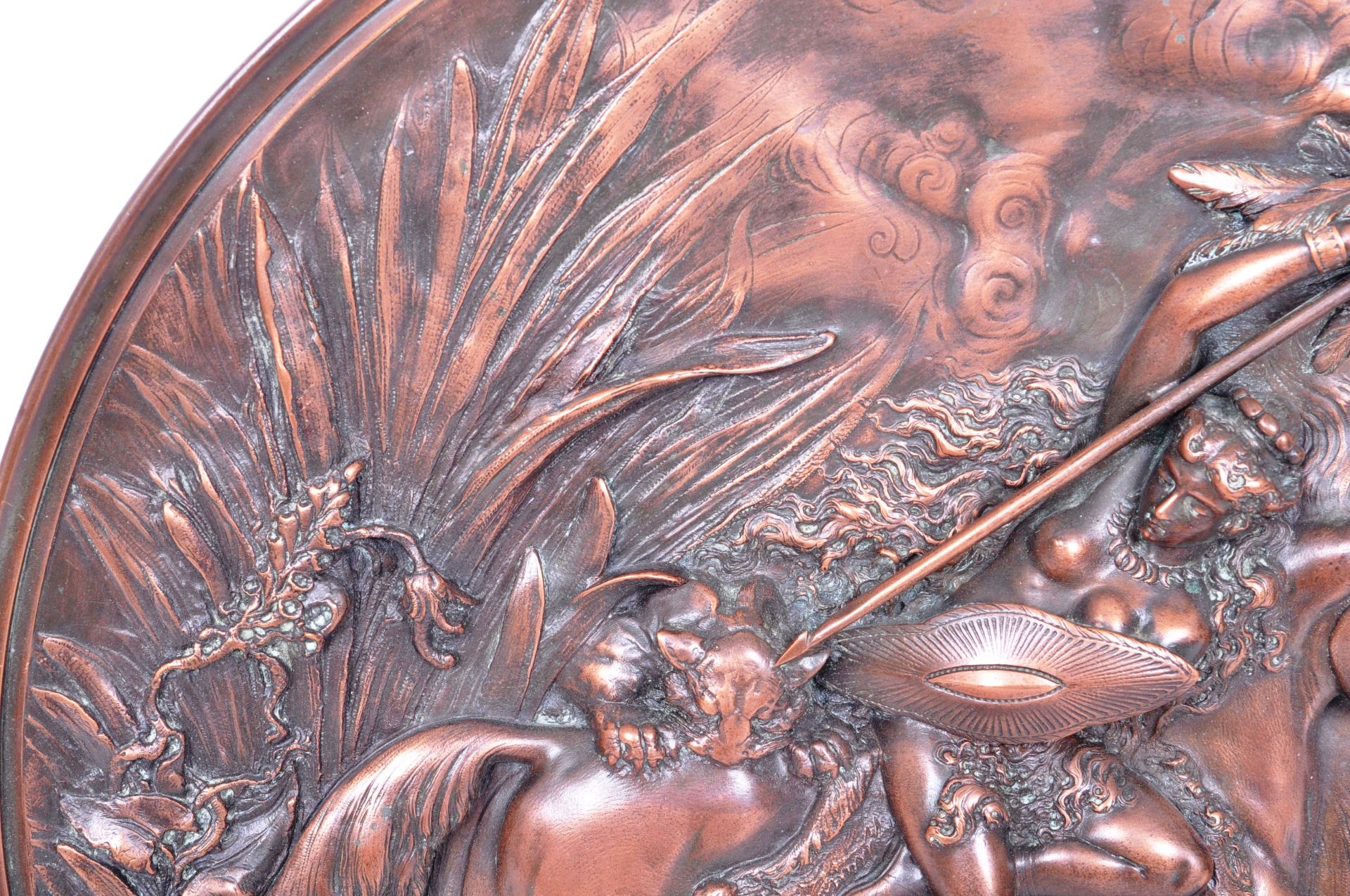 20TH CENTURY BRONZE EMBOSSED WALL PLAQUE OF AN AMAZON ATOP A HORSE - Image 4 of 6