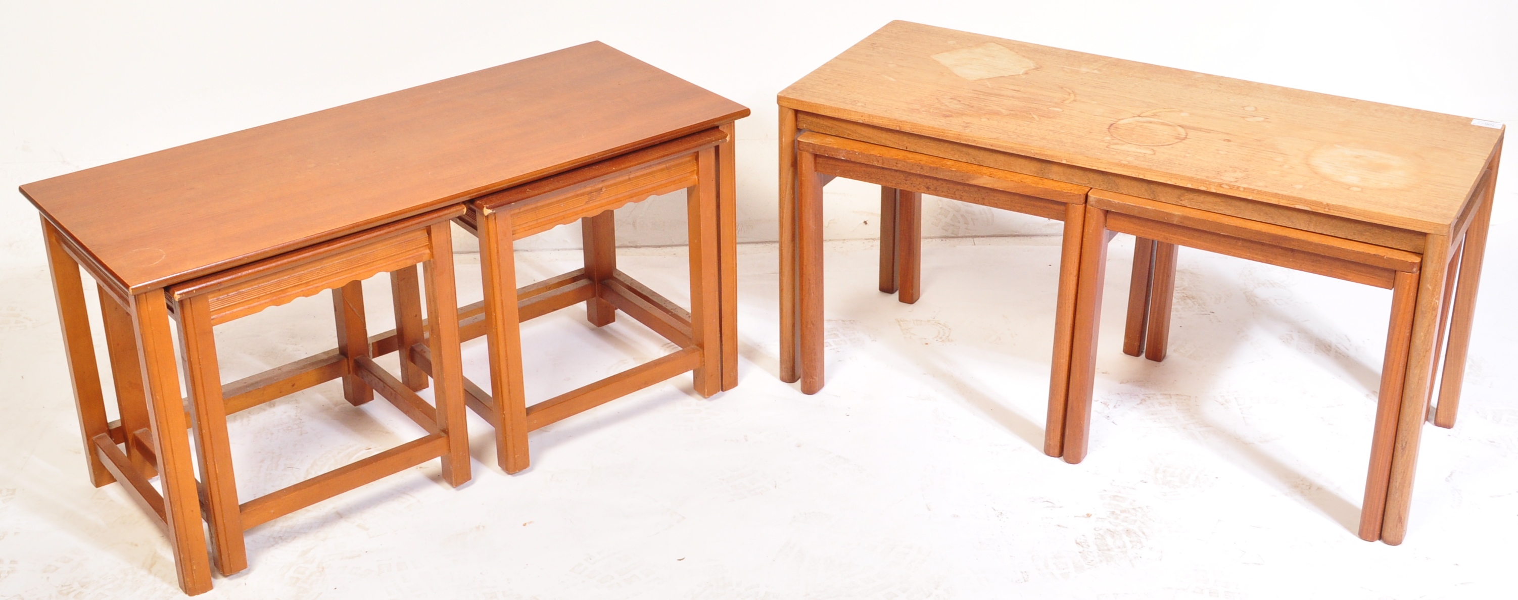 TWO RETRO VINTAGE MID 20TH CENTURY 1960S TEAK WOOD NESTS OF TABLES - Image 2 of 4