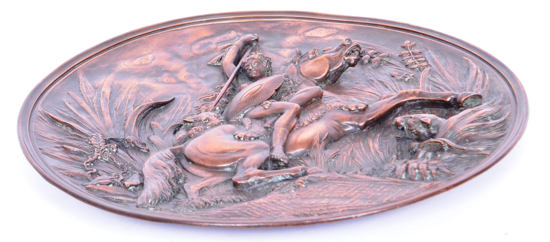 20TH CENTURY BRONZE EMBOSSED WALL PLAQUE OF AN AMAZON ATOP A HORSE - Image 6 of 6