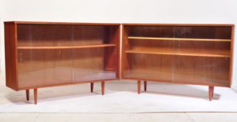 MID CENTURY TEAK WOOD GLASS LIBRARY BOOKCASE CABINET