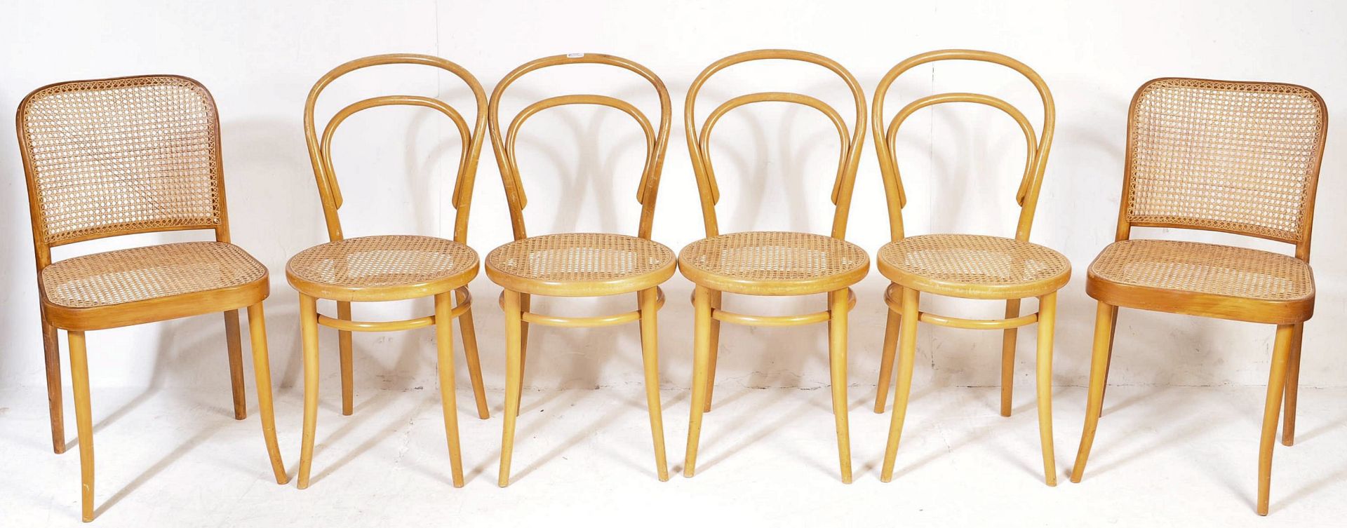 HARLEQUIN SET OF RETRO VINTAGE MID 20TH CENTURY BENTWOOD DINING CHAIRS - Image 2 of 11