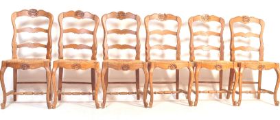SET OF SIX LATE 20TH CENTURY FRENCH WALNUT RUSH SEATED CHAIRS