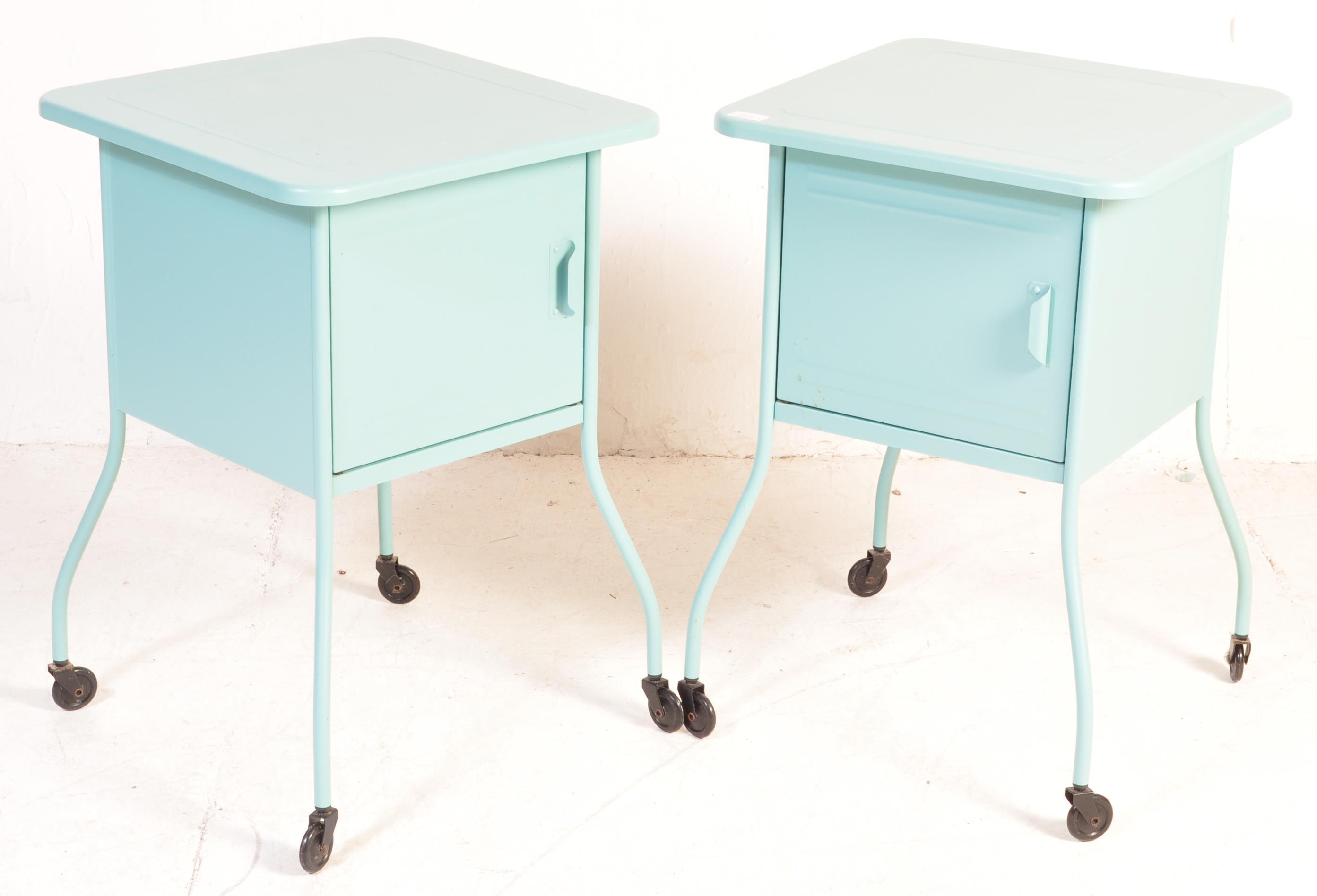 PAIR OF RETRO STYLE PRESSED METAL TIN BEDSIDE TABLES - Image 2 of 4