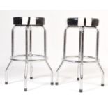 PAIR OF CHROME BAR STOOLS WITH POKER CHIP TOPS