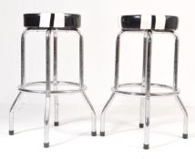 PAIR OF CHROME BAR STOOLS WITH POKER CHIP TOPS