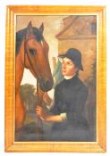 EQUESTRIAN INTEREST - ENGLISH SCHOOL OIL ON CANVAS PAINTING