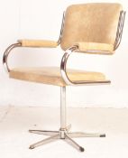 RETRO 1970'S CHROME & FAUX LEATHER SWIVEL ARMCHAIR / CHAIR