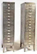 INDUSTRIAL PAIR OF STRIPPED METAL 15 DRAWER FILING CABINETS