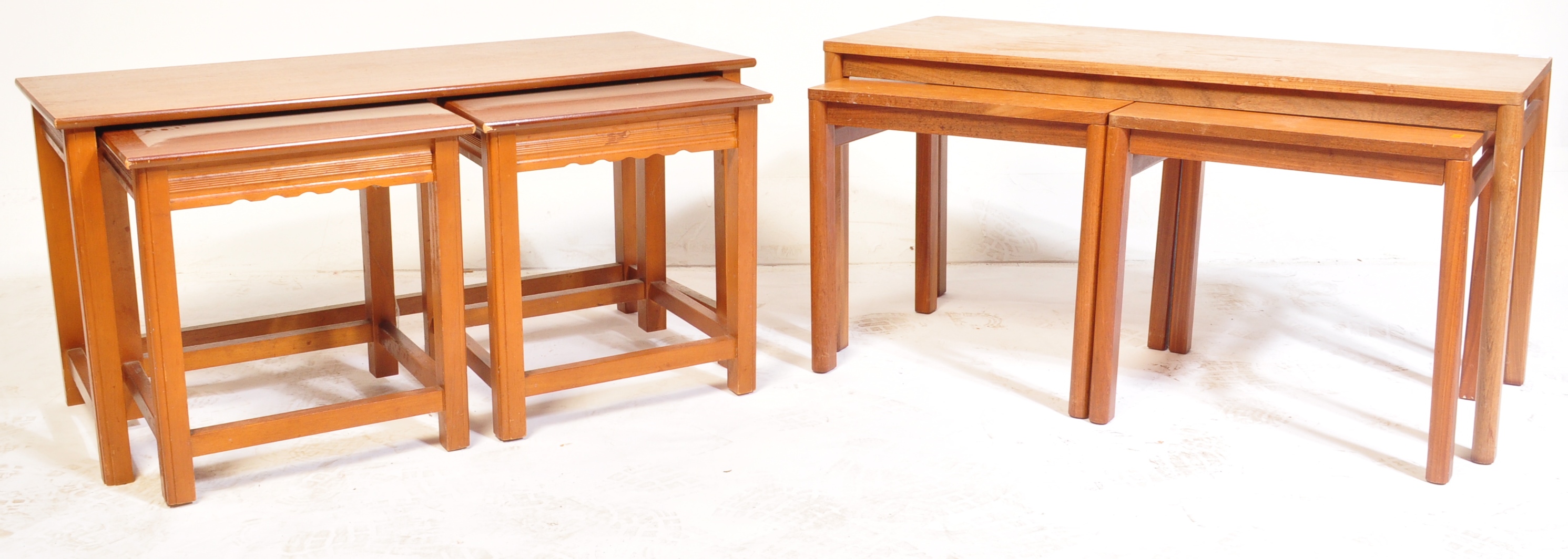 TWO RETRO VINTAGE MID 20TH CENTURY 1960S TEAK WOOD NESTS OF TABLES - Image 3 of 4