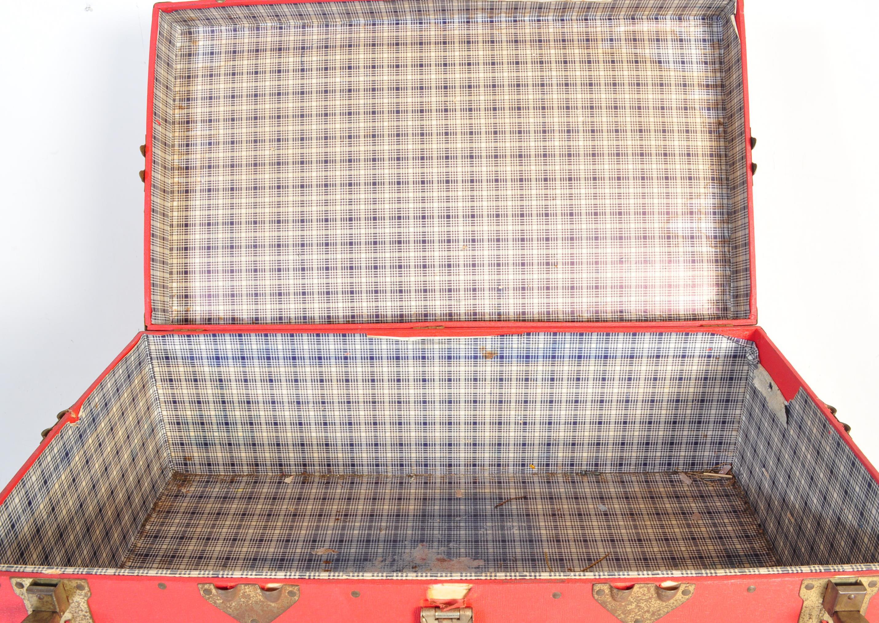 COLLECTION OF 3 20TH CENTURY RED STEAMER SHIPPING TRUNKS - Image 3 of 5