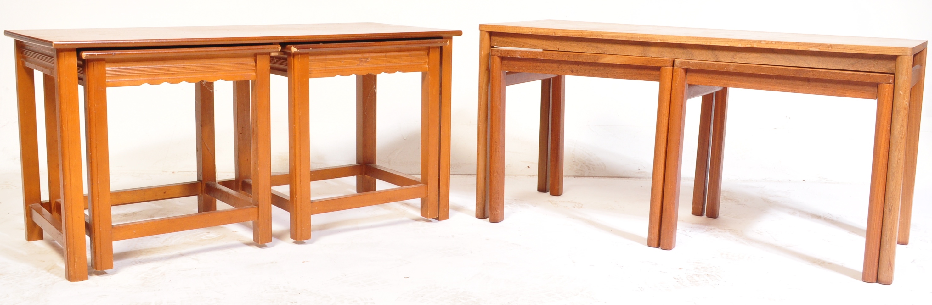 TWO RETRO VINTAGE MID 20TH CENTURY 1960S TEAK WOOD NESTS OF TABLES