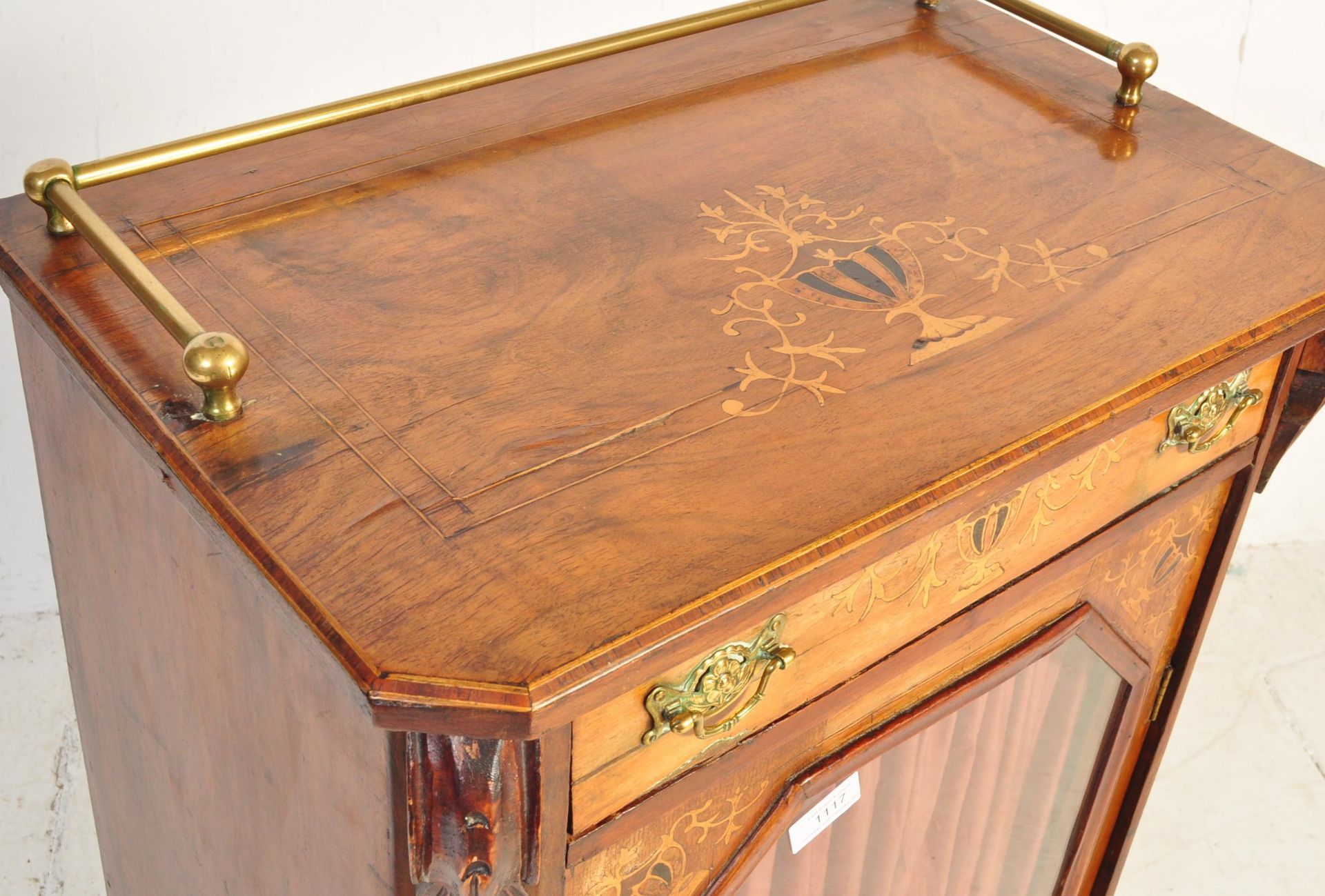 LATE 19TH CENTURY MARQUETRY INLAID PEDESTAL MUSIC CABINET - Image 7 of 10