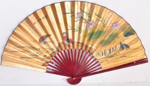 MID CENTURY CHINESE HAND PAINTED HANGING FAN WALL ART