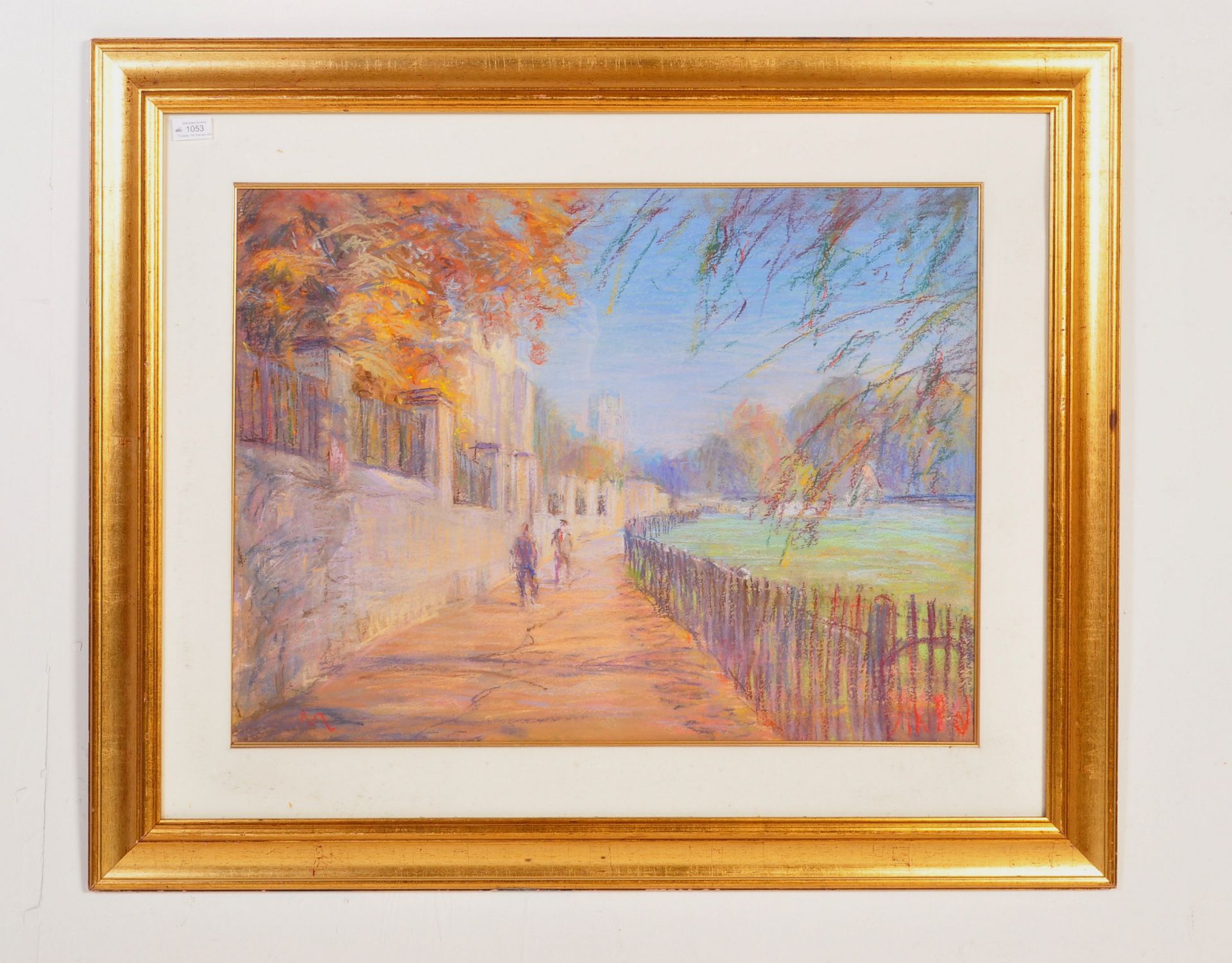 Michael Coote - A 20th century pastel painting of two figures walking along a path. Framed and