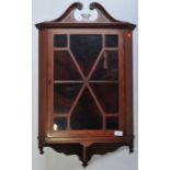 EDWARDIAN MAHOGANY INLAID SMALL CORNER DISPLAY HANGING CABINET