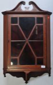 EDWARDIAN MAHOGANY INLAID SMALL CORNER DISPLAY HANGING CABINET