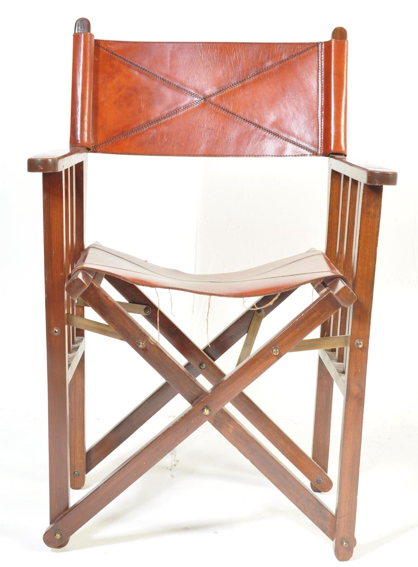 VINTAGE 20TH CENTURY LEATHER DIRECTORS FOLDING CHAIR - Image 8 of 9