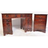 MAHOGANY & LEATHER TWIN PEDESTAL DESK & FILING CABINET