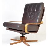 RETRO VINTAGE 20TH CENTURY BROWN LEATHER SWIVEL ARMCHAIR