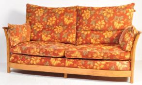 ERCOL RENAISSANCE BEECH & ELM LARGE TWO SEAT SOFA SETTEE