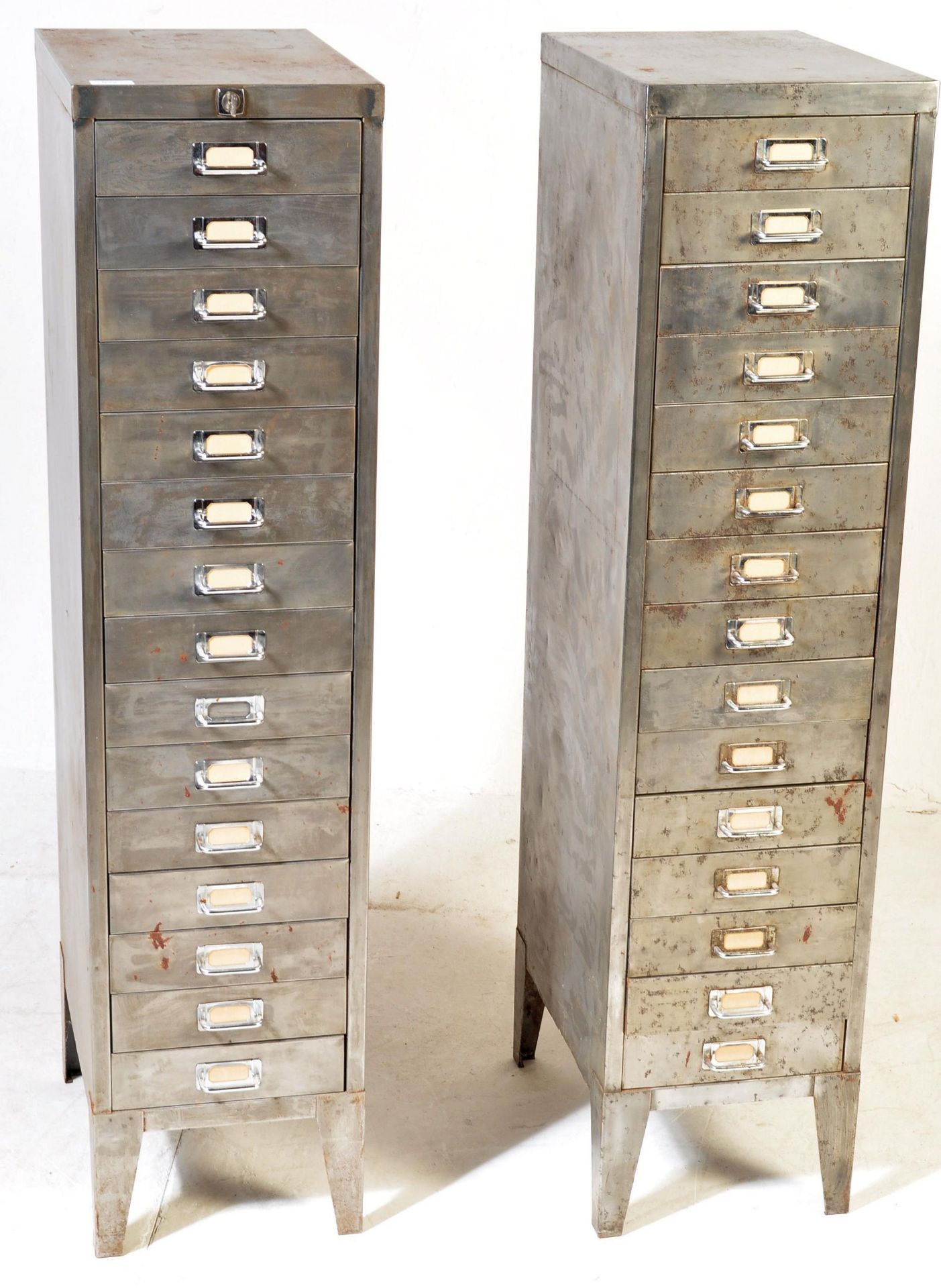INDUSTRIAL PAIR OF STRIPPED METAL 15 DRAWER FILING CABINETS - Image 2 of 9