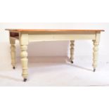 VICTORIAN 19TH CENTURY COUNTRY PINE STRIP TOP DINING TABLE