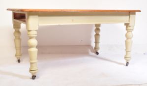 VICTORIAN 19TH CENTURY COUNTRY PINE STRIP TOP DINING TABLE