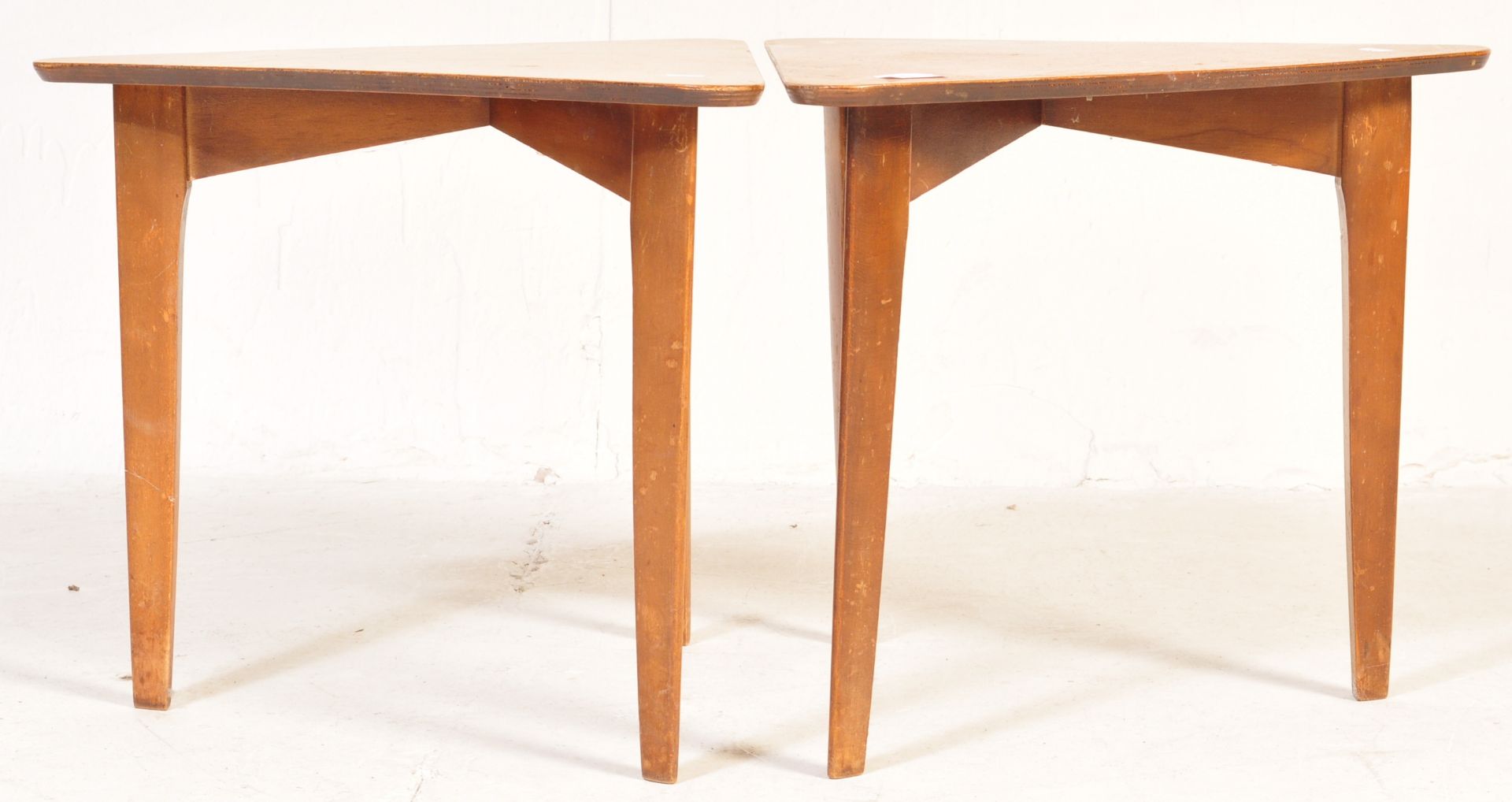 PAIR OF VINTAGE LEBUS LINK TRIANGULAR SIDE TABLES