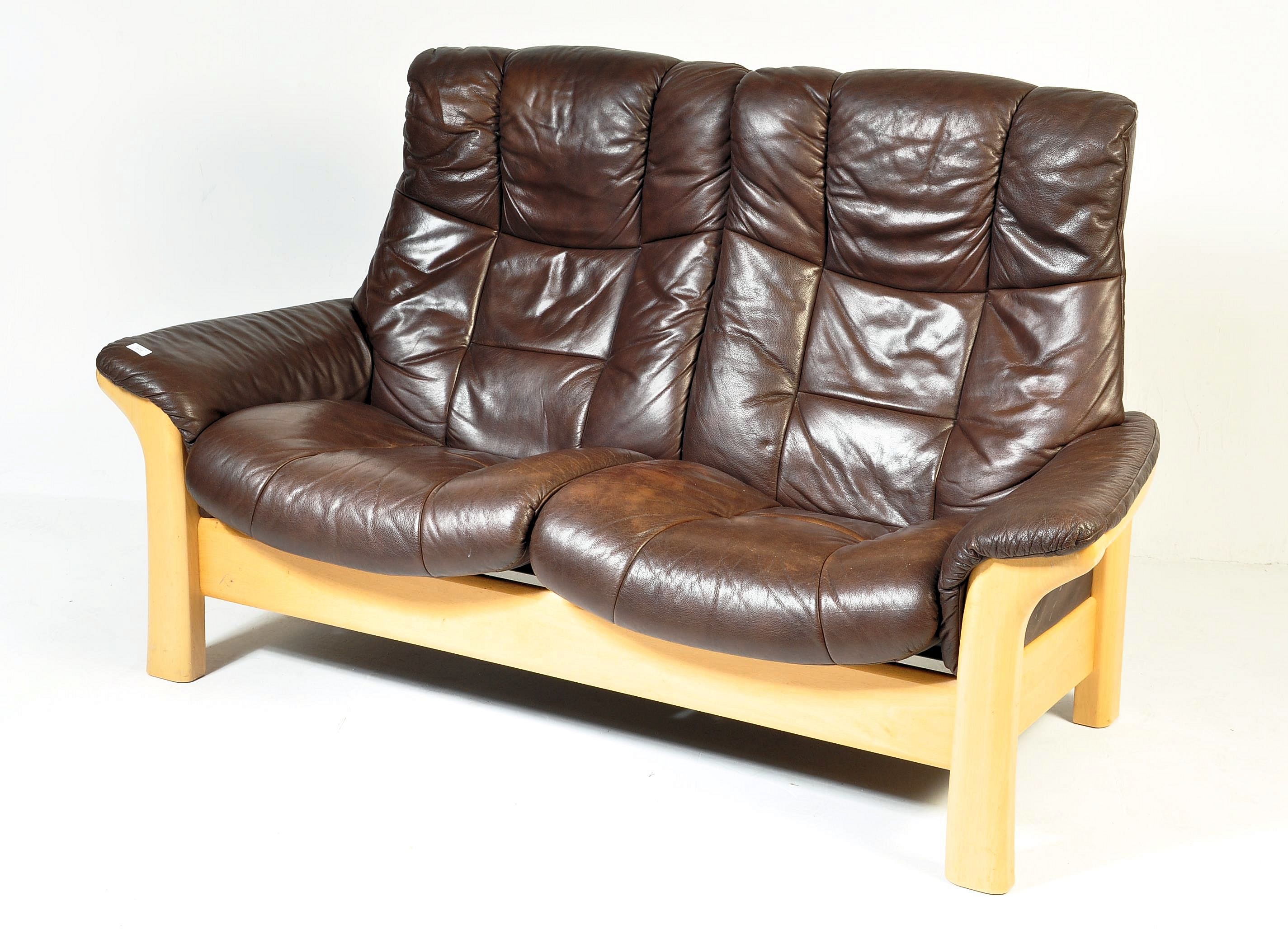 RETRO VINTAGE 20TH CENTURY EKORNES STRESSLESS BROWN LEATHER SOFA - Image 2 of 5