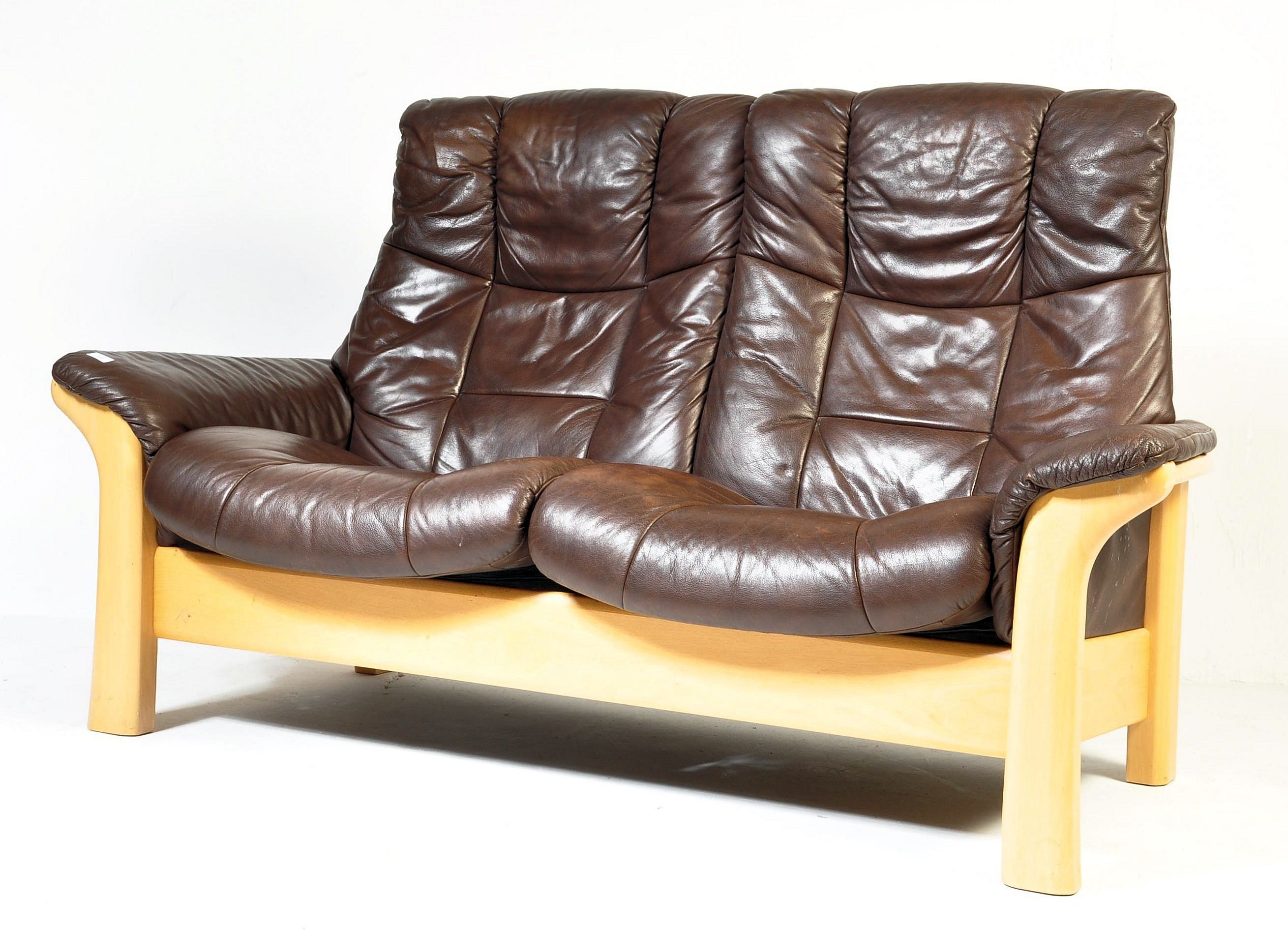 RETRO VINTAGE 20TH CENTURY EKORNES STRESSLESS BROWN LEATHER SOFA