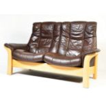 RETRO VINTAGE 20TH CENTURY EKORNES STRESSLESS BROWN LEATHER SOFA