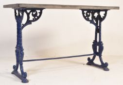 VICTORIAN 19TH CENTURY CAST IRON & MARBLE TRESTLE TABLE