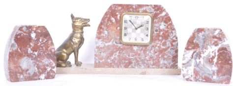 VINTAGE ART DECO MARBLE THREE PIECE CLOCK GARNITURE SET