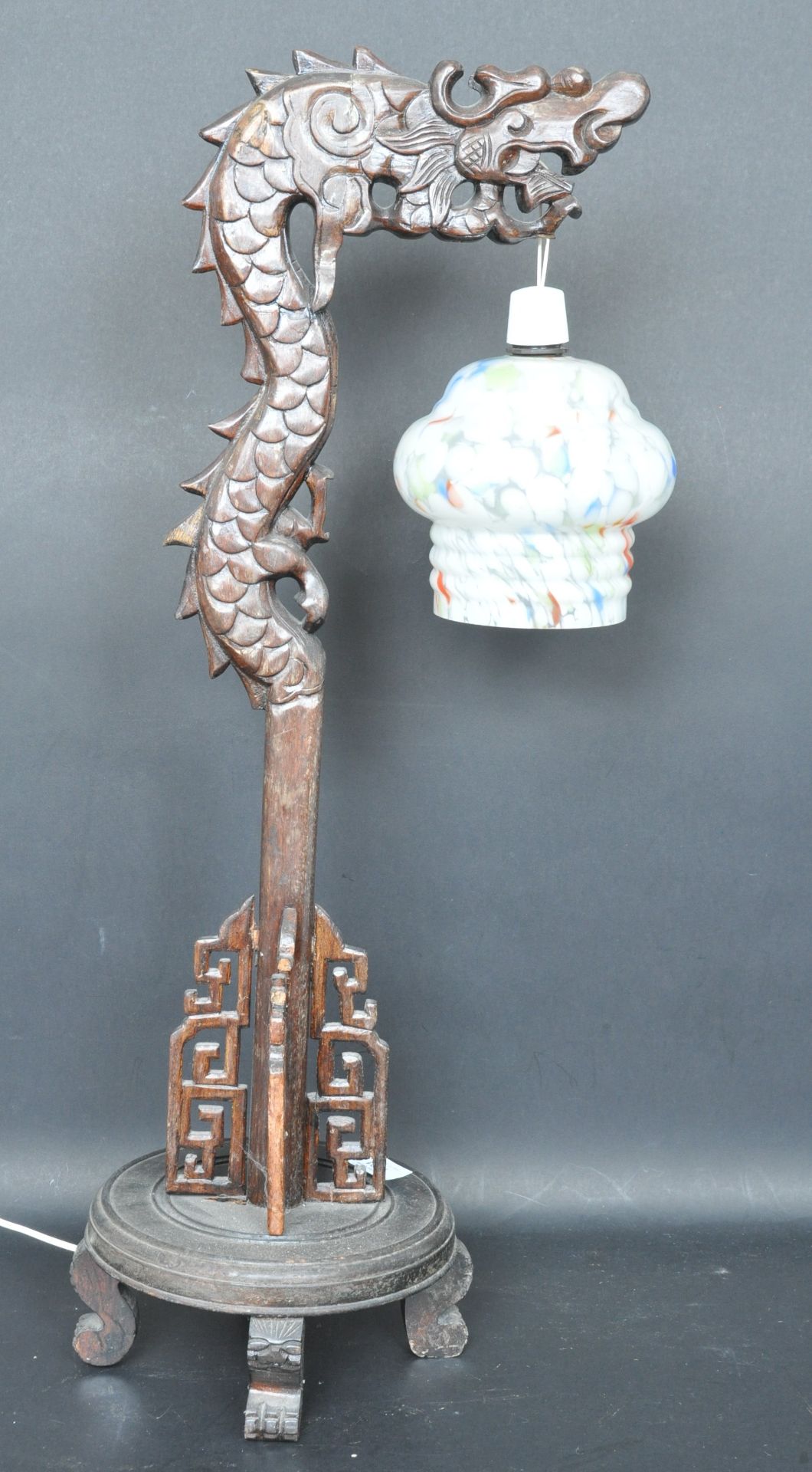 VINTAGE 20TH CENTURY CHINESE ORIENTAL HARDWOOD TABLE LAMP
