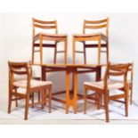 MID CENTURY TEAK WOOD SPACE SAVER TABLE AND SIX CHAIRS