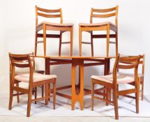 MID CENTURY TEAK WOOD SPACE SAVER TABLE AND SIX CHAIRS