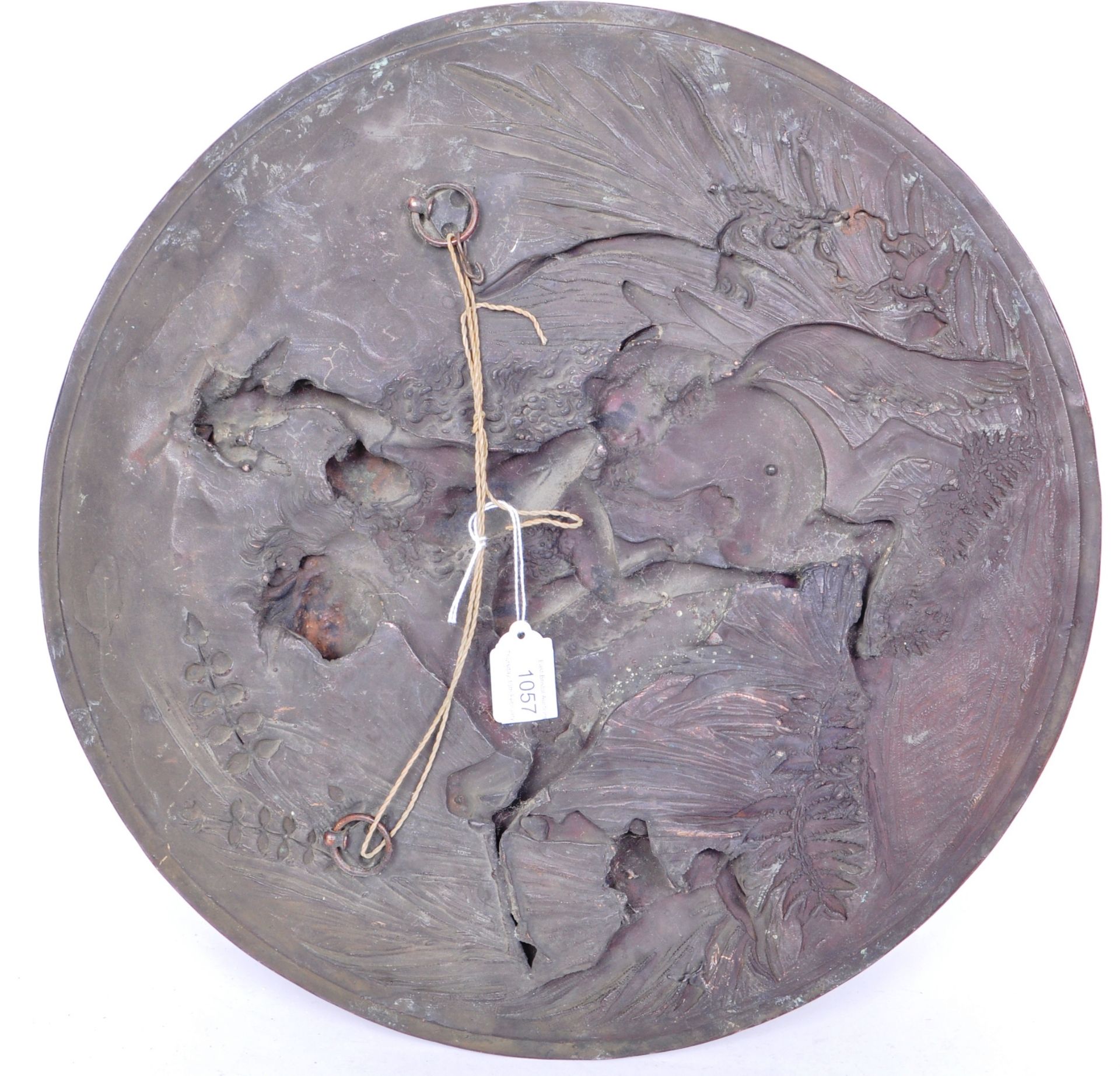 20TH CENTURY BRONZE EMBOSSED WALL PLAQUE OF AN AMAZON ATOP A HORSE - Image 5 of 6