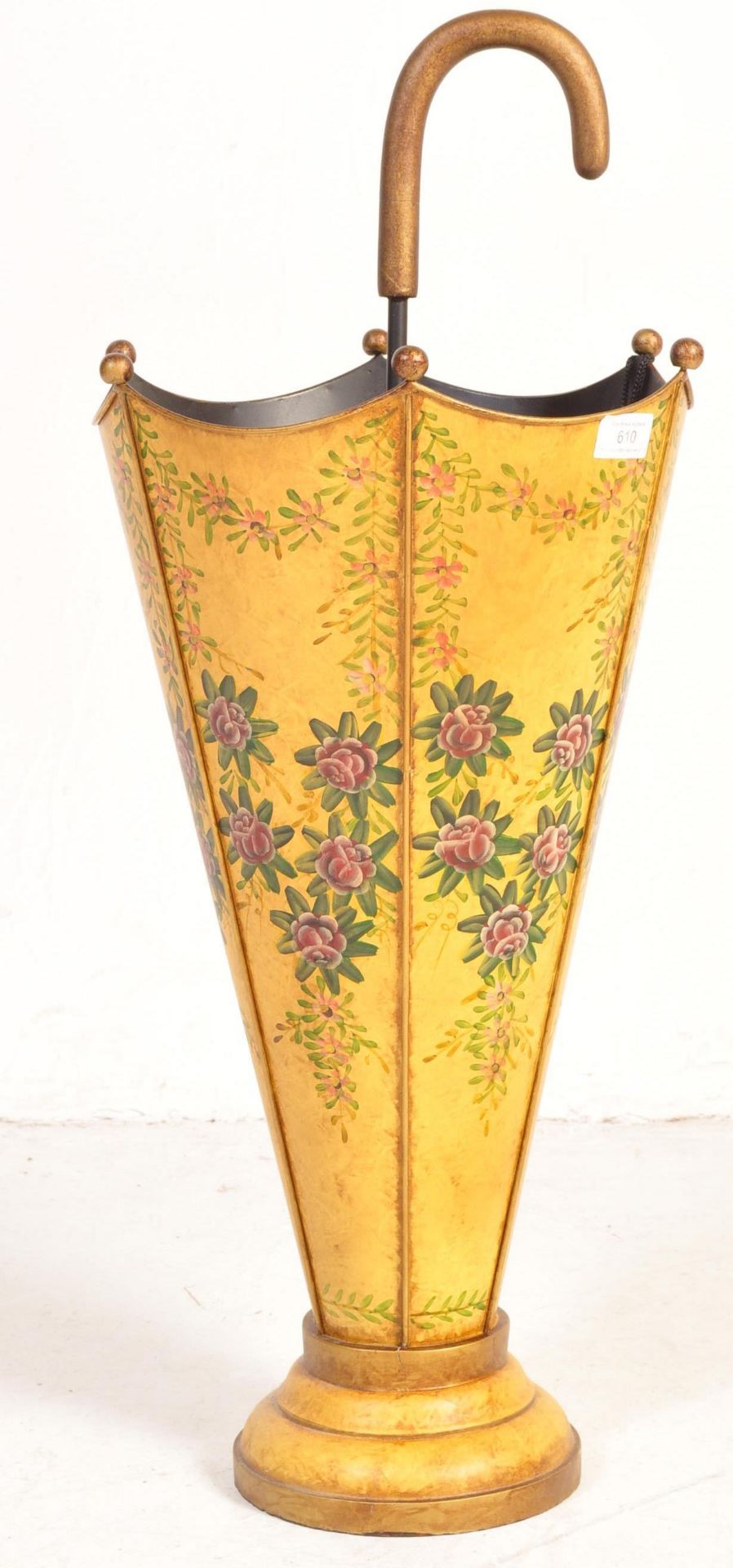 MID CENTURY YELLOW METAL PAINTED UMBRELLA STICK STAND