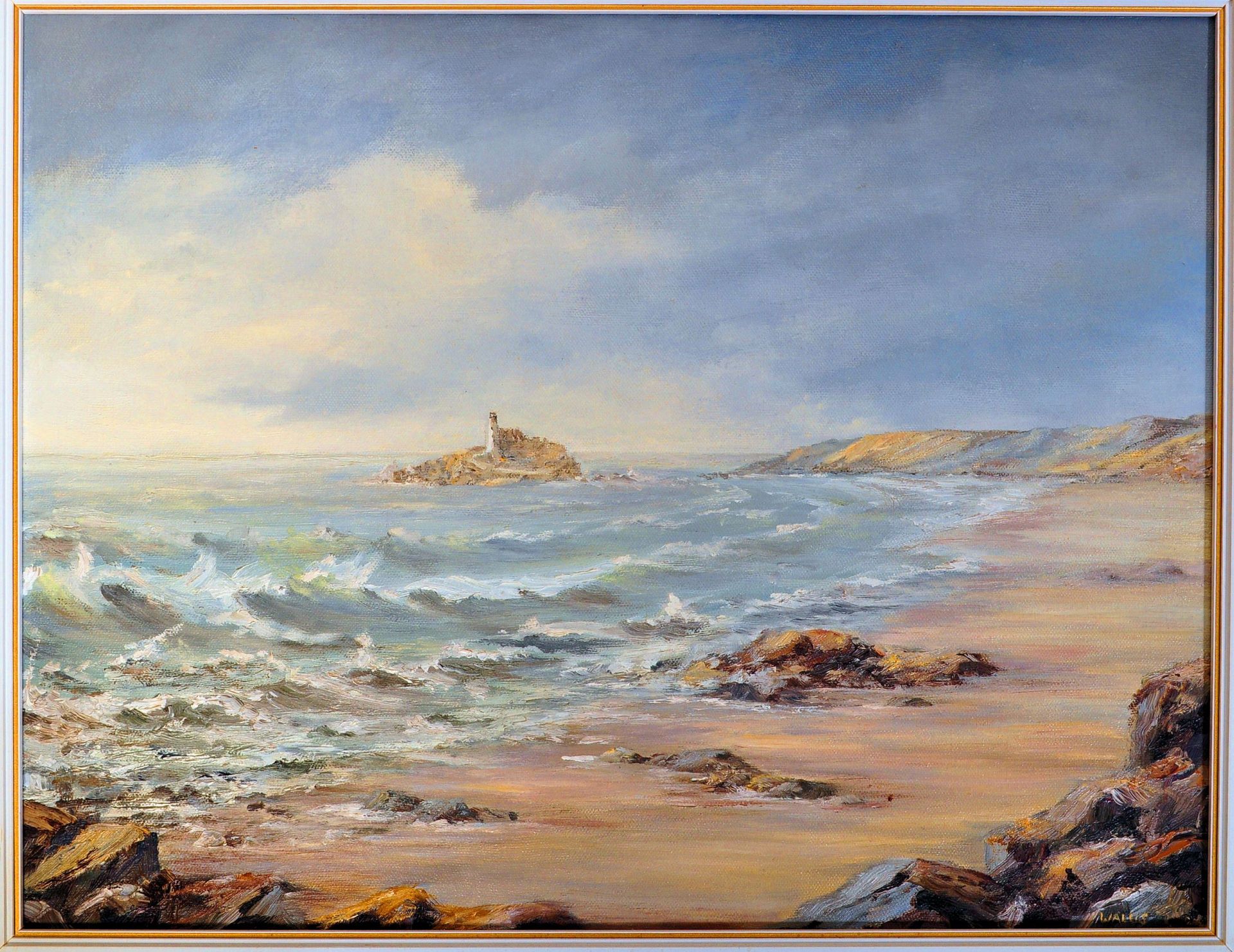 PAIR OF OIL ON CANVAS PAINTINGS - BEACH SCENES SIGNED WALLIS - Bild 2 aus 7