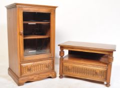 ERCOL BEECH & ELM WOOD COFFEE TABLE & PEDESTAL TV CABINET