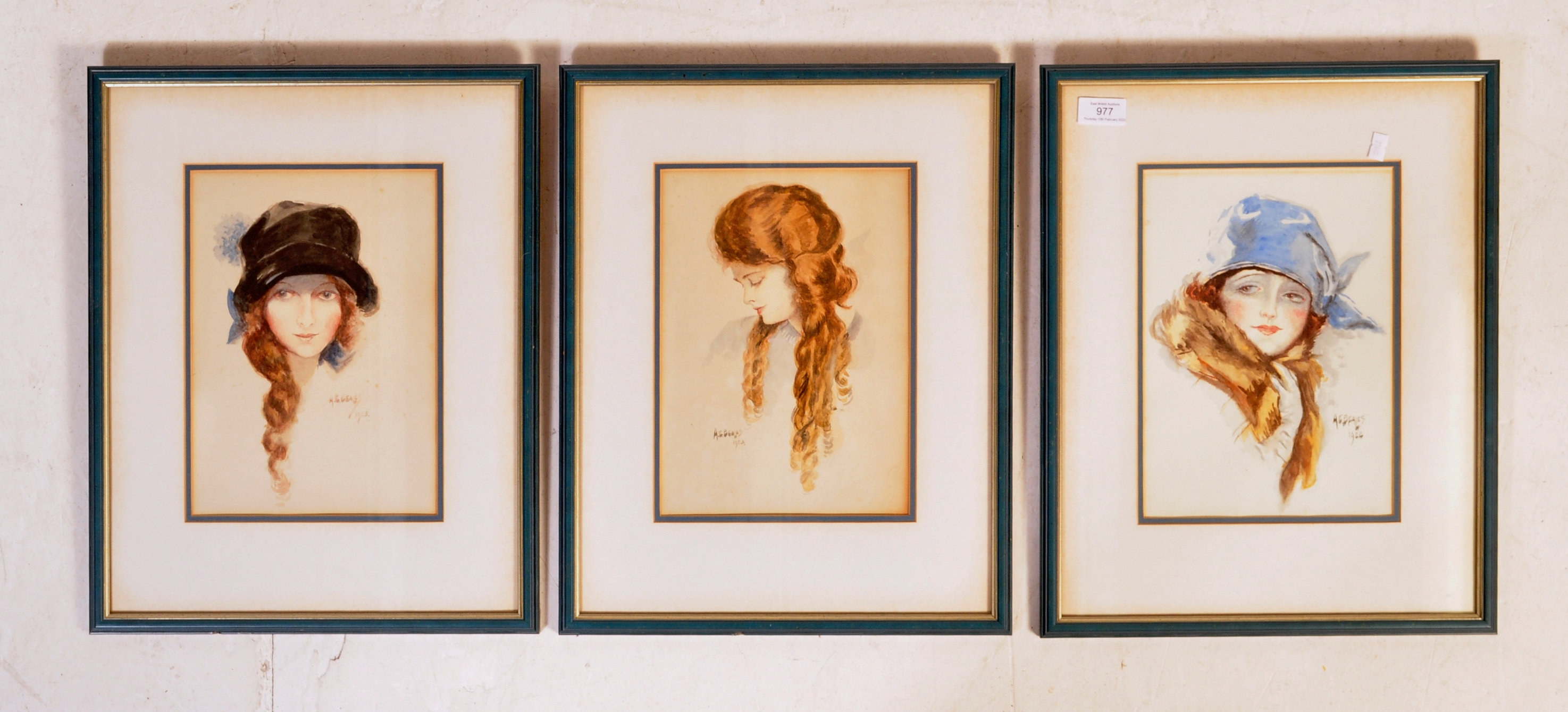 AE BEALES - SERIES OF 3 ART NOUVEAU WATERCOLOUR PAINTINGS - Image 2 of 12