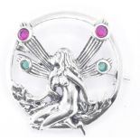 SILVER FAIRY ROUNDEL BROOCH WITH GREEN & PINK STONES