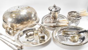 ASSORTMENT OF MOTHER OF PEARL HANDLED FLATWARE & SILVER PLATE