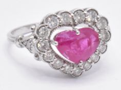 18CT WHITE GOLD RUBY AND DIAMOND HEART RING