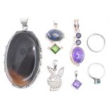 COLLECTION OF SILVER STONE SET PENDANTS AND RINGS