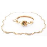 9CT GOLD COLLAR NECKLACE & GREEN STONE BANGLE